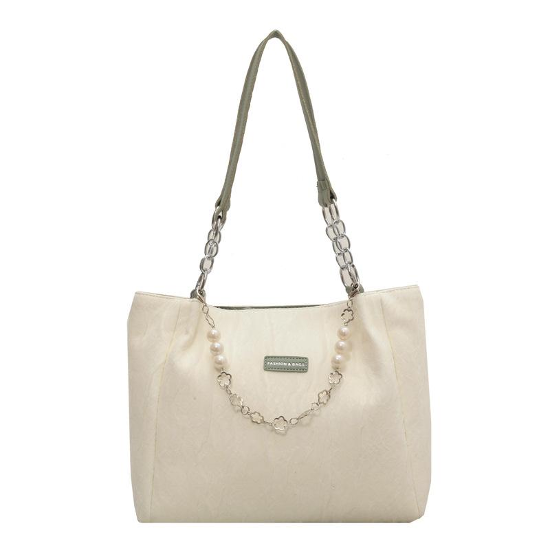 

Large capacity bag women s 2025 autumn new Korean version fashion solid color casual shoulder bag pearl chain tote bag