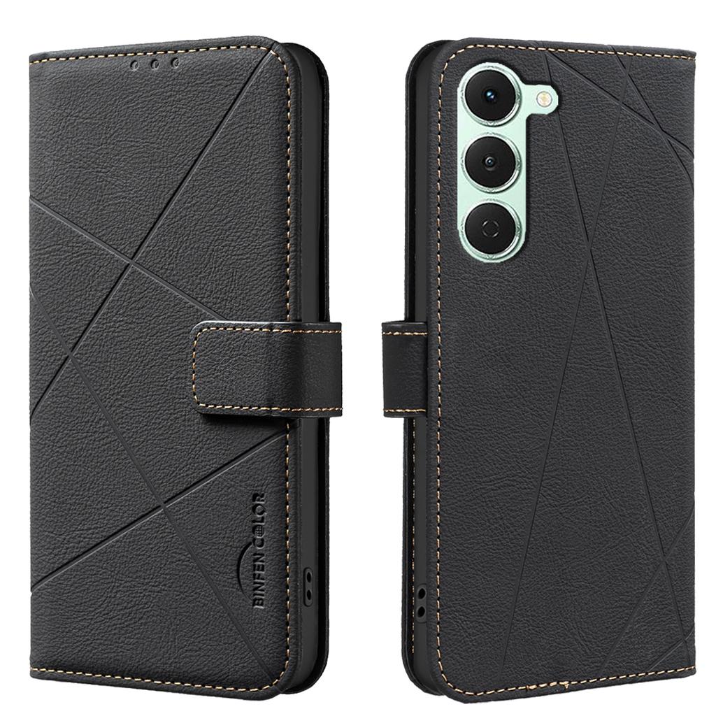 For TECNO Spark 40 Pro 4G Case BINFEN COLOR BF35 Geometry Imprinted Leather Phone Cover RFID Blocking Wallet Stand