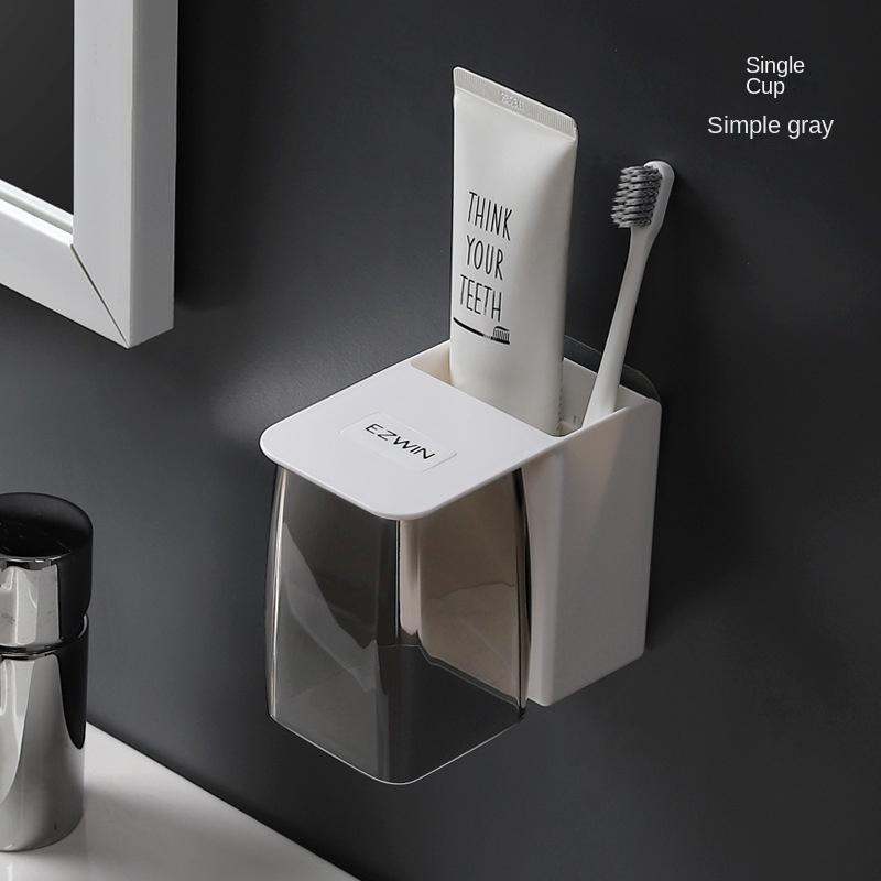 Simple Magnetic Mouthwash Cup Set for Home Wall-mounted Toothbrushing Cup Stand for Three-person Family Dental Cylinder