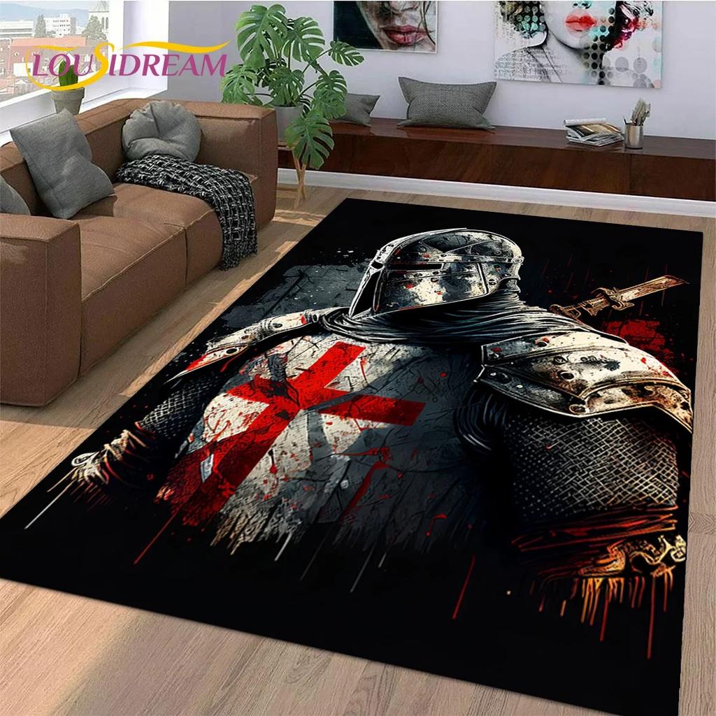 Knight Templar Cavalier Crusaders Cartoon Carpet Rug for Bedroom Living Room Home Sofa Decoration,Kid Game Large Decor Floor Mat