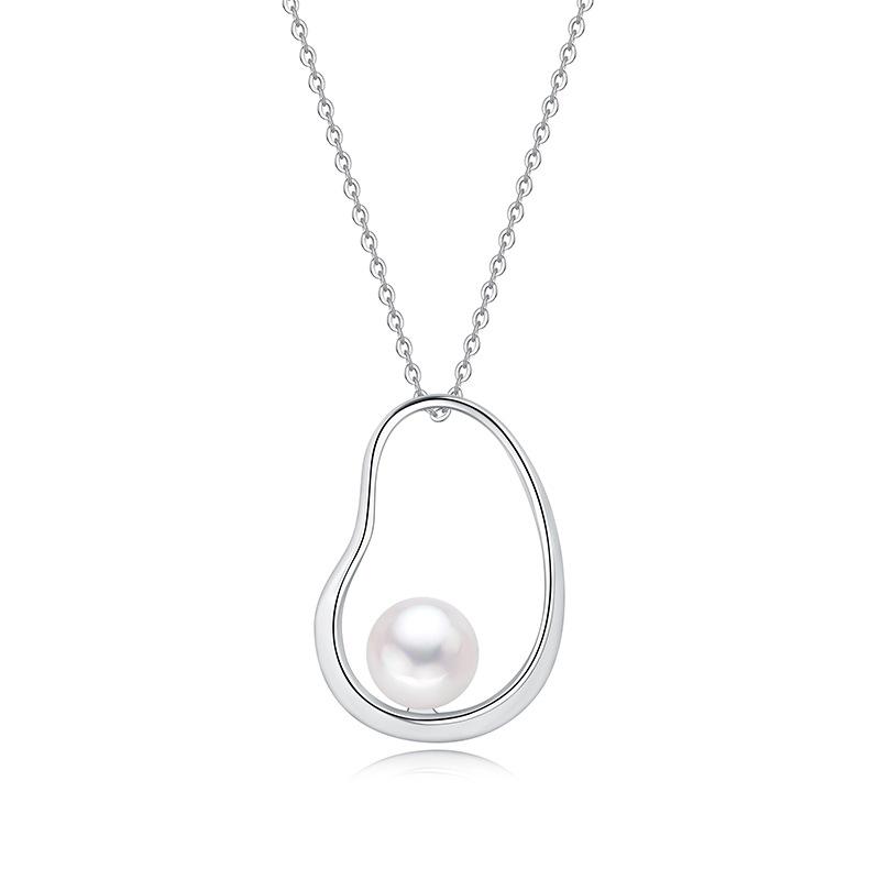 Stylish S925 Silver Necklace: Irregular Round Ring with Freshwater Pearl Pendant S925 Silver