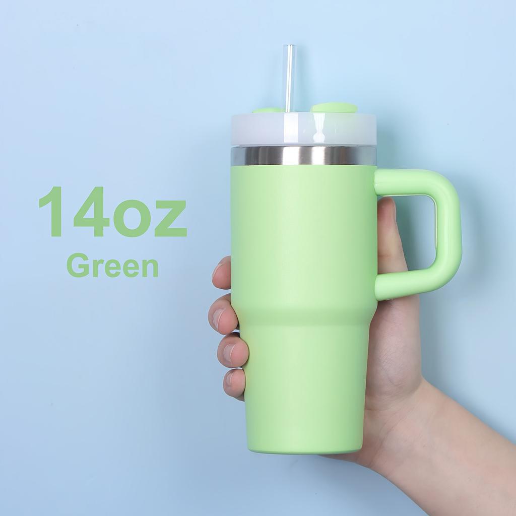 New 14oz Double Layer 304 Stainless Steel Insulated Car Cup With Lid And Straw