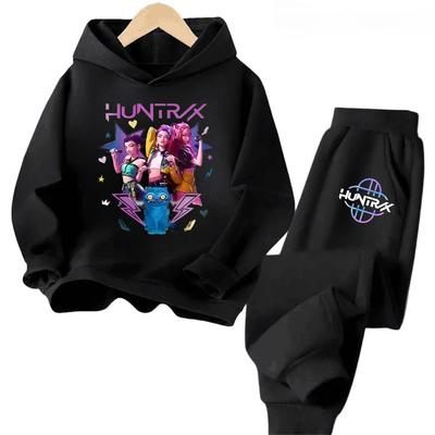 Autumn Hot Movie KPop KPop Demon Hunters Fleece Hooded Children's Set 2pcs Hoodies+Pants Suit Fashion Girl Sport Tracksuit