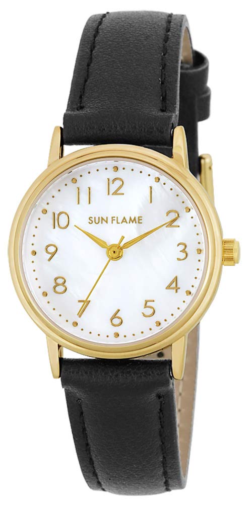 SUN FLAME Made In Japan Women's Watch MJL-B22-BK Black, Mother of Pearl Dial, Arabic Numerals