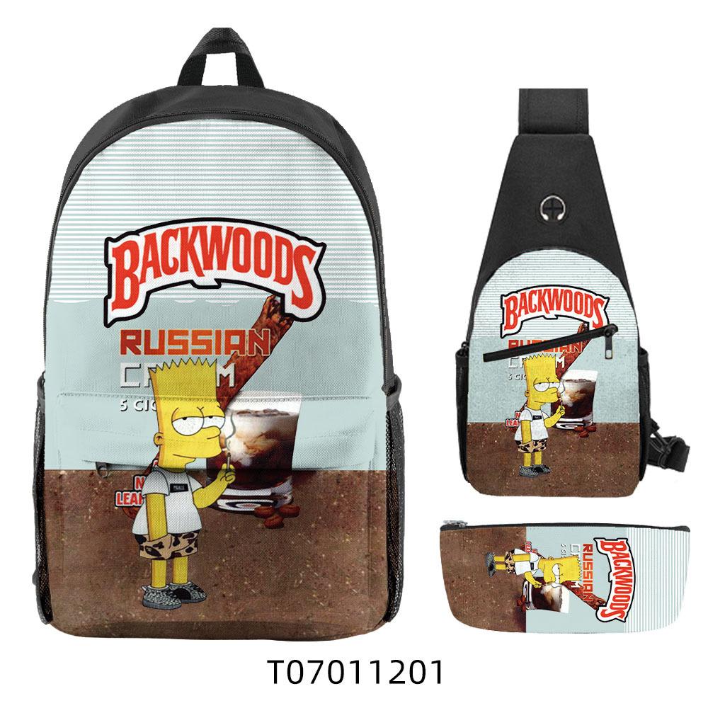Backwoods Cigar Fashion Student Large Capacity Polyester Backpack Satchel Pencil Case Three-Piece Set Three-piece backpack set