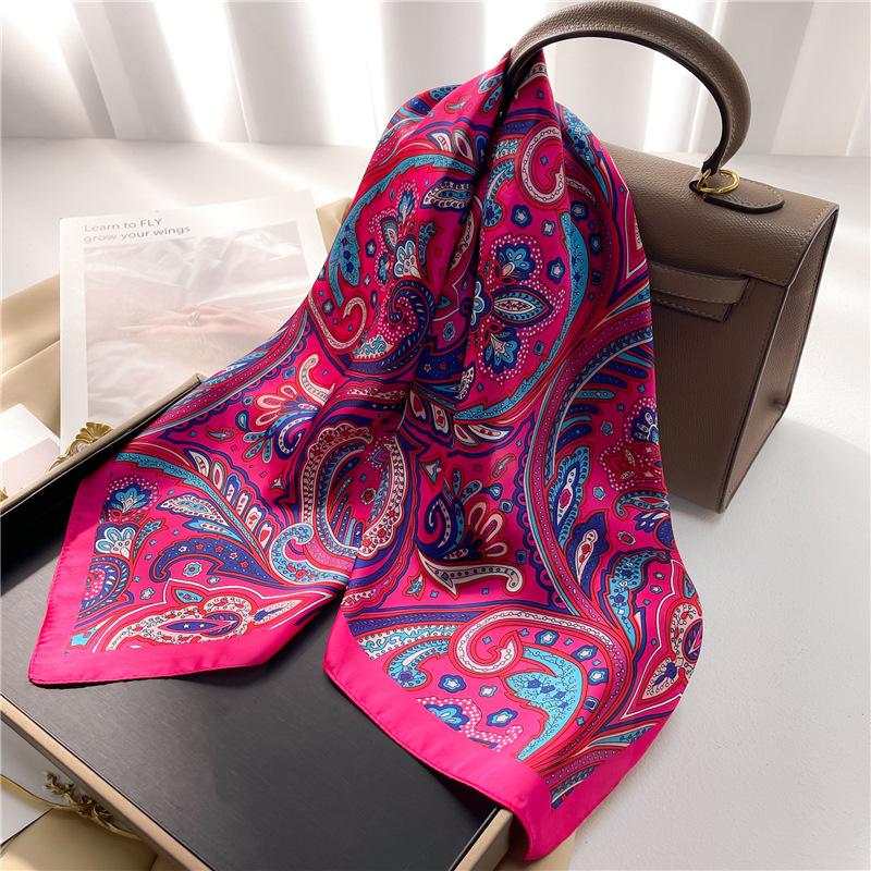 Silk Scarf Women'S Scarf Shawl 70Cm Korean Small Square Scarf Satin Surface Print Sun-Proof Headscarf