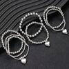 7Pcs Stacked French Beaded Love Pendant Bracelet Women's Simple Imitation Pearl Elastic Jewelry