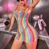Rainbow Sexy Dress Bodystocking Fashion Mesh Backless Babydoll Colorful Underwear Erotic Lingerie  Fishnet Bustier
