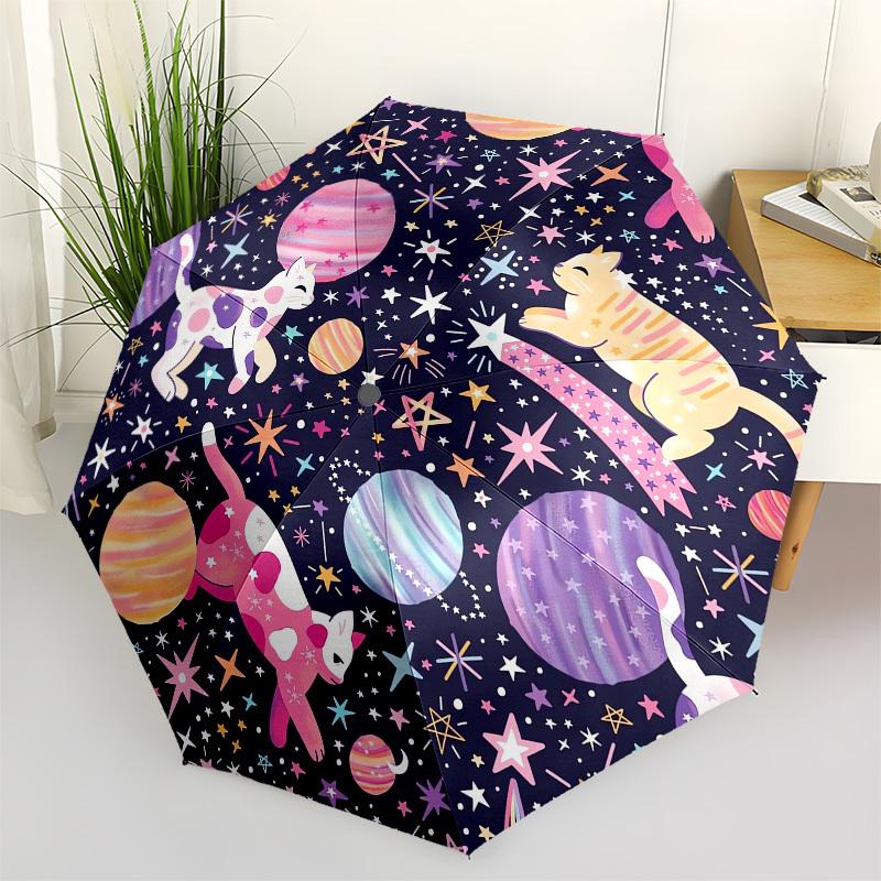 1pc Space Cats Adventure Umbrella with Plastic Handle, Suitable for All Seasons Outdoor PT373