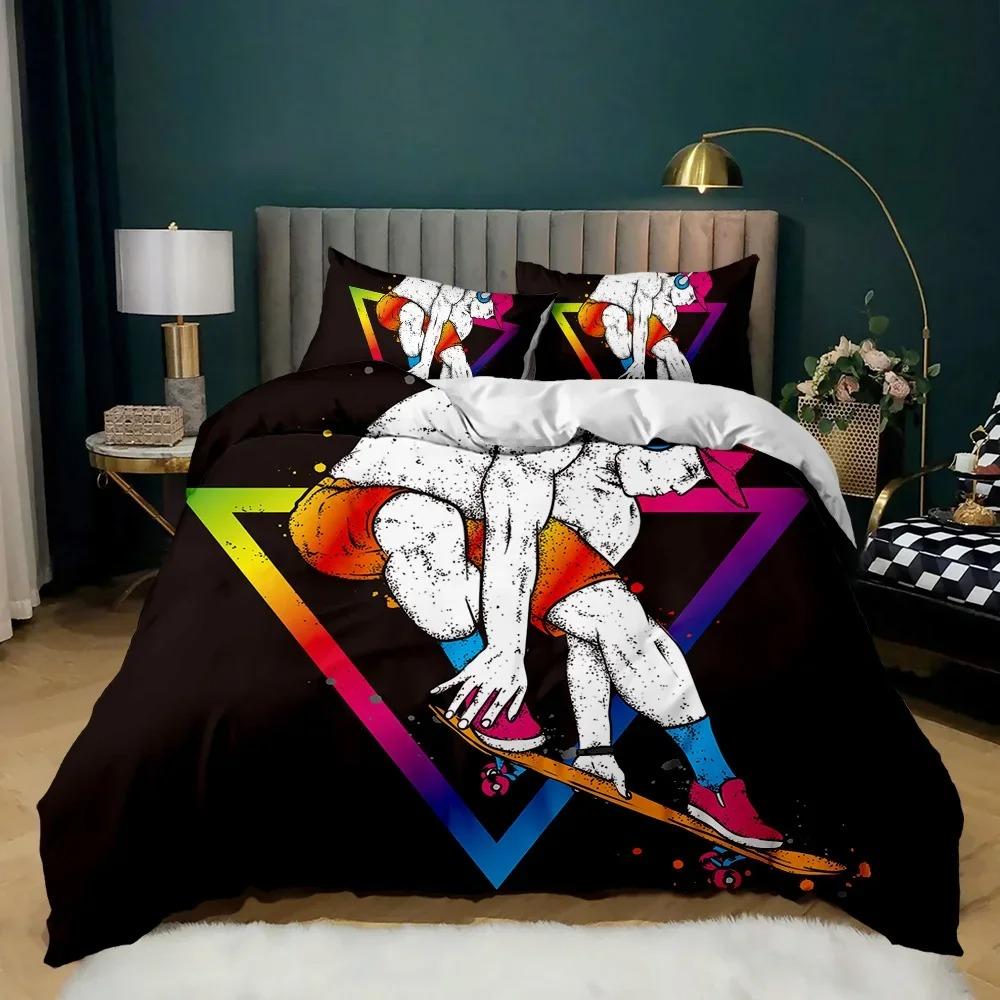 Skateboard Comforter Cover Colorful Rainbow Tie-Dye Hip Hop Bedding Set for Teens Boys Youth Polyester Duvet Cover