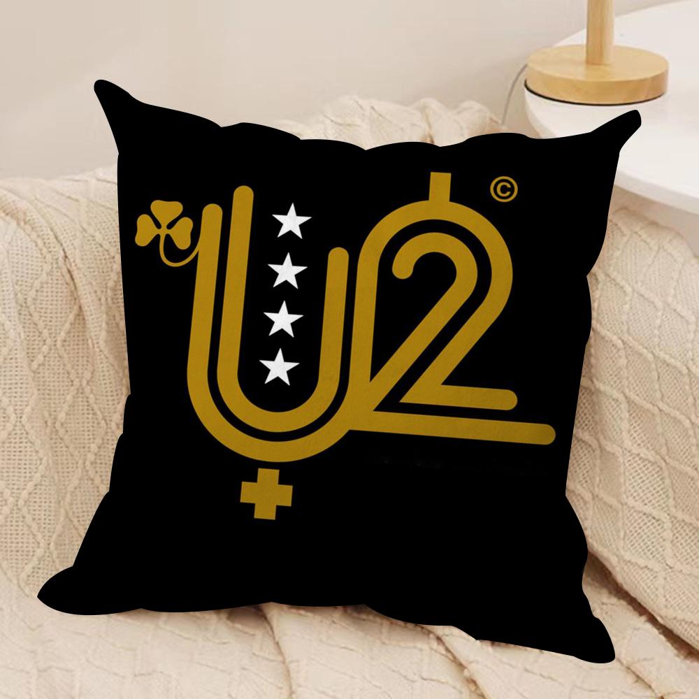 Rock Band UU2 Kuddfodral Silkeslen Kort Plysch Dubbelsidigt Tryckt Kuddfodral för Soffa Alla Årstider Heminredning Gåva
