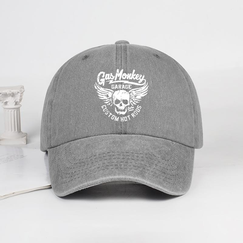 

Gas Monkey Garage Skull Wings Logo Print Washed Baseball Cap Soft Comfortable Breathable Adjustable Retro Motorcycle Style R