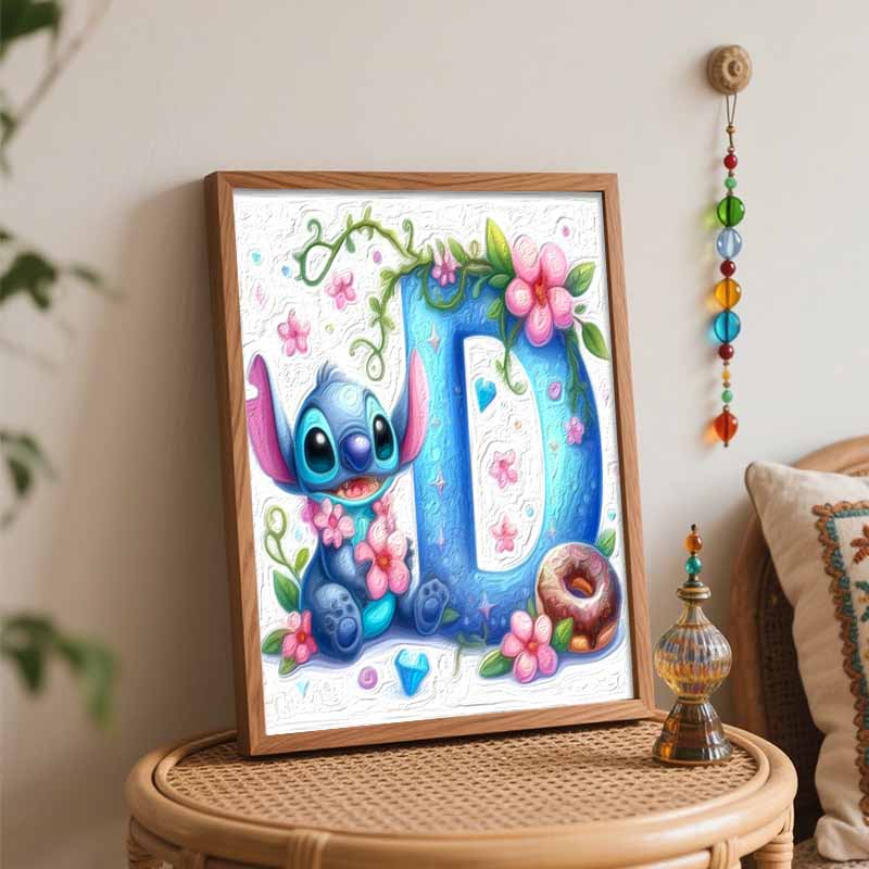 Disney Stitch Flower Letter D Oil Paint Digital Painting Art Kit Handmade DIY Painting Kit Home Decor