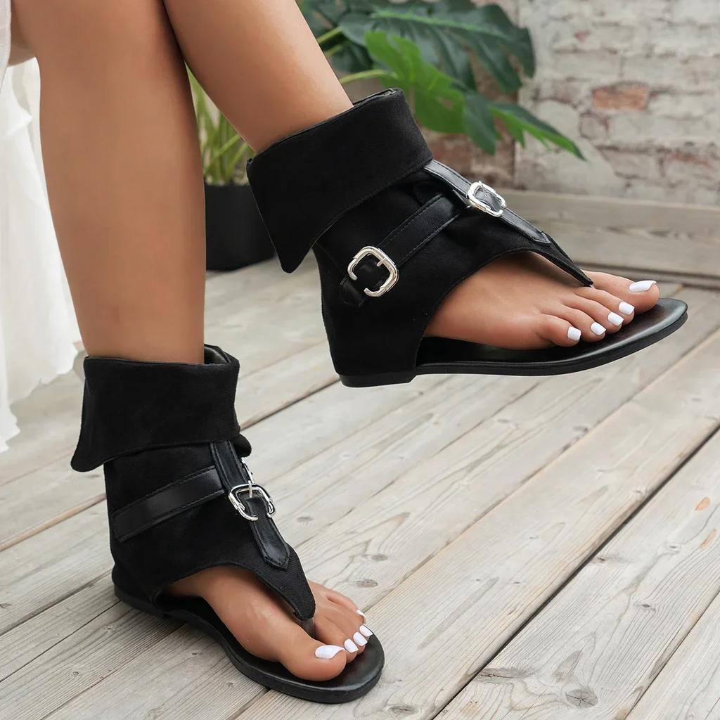 Fashion New Round Toe Clip Toe Sexy Rear Zipper Beach Shoes In Summer Stylish Comfortable Solid Color Non-slip Exposed Toe Flat Sandals