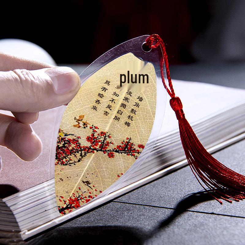 Chinese Style Leaf Vein Bookmark: Plum, Orchid, Bamboo, Chrysanthemum - Graduation Gift for Classmates or Girls