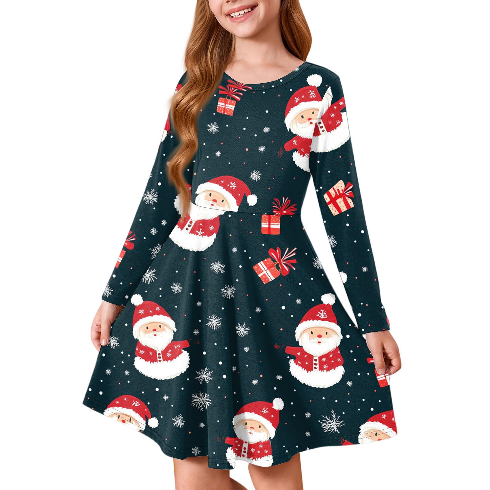 

Платье принцессы для девочек - Платье-футболка А-силуэта с длинным рукавом на Рождество 120 красный