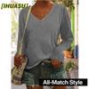 Women's Fashion Casual Solid Color Print V-Neck Long Sleeve Blouses & Shirts