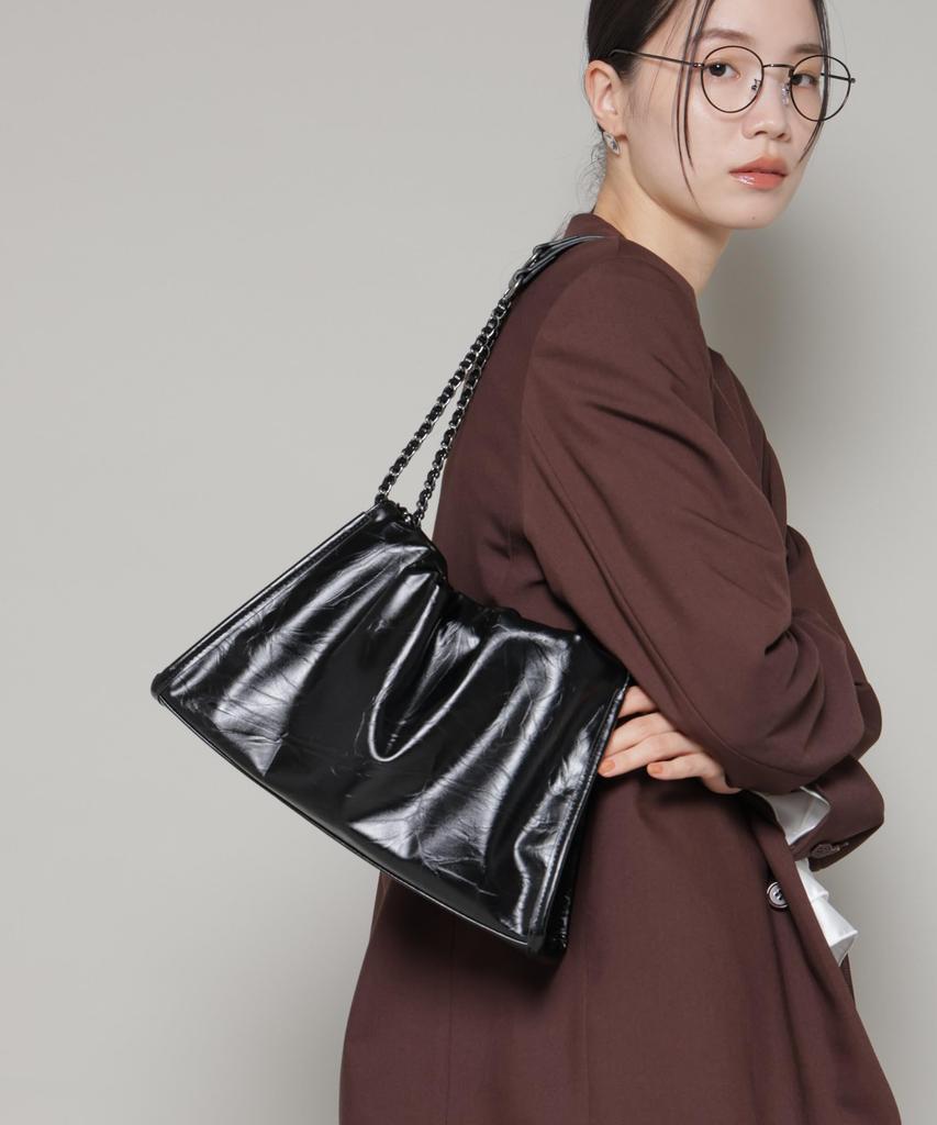 Nano Universe Women's Chain Shoulder Bag with Gathering, F 010, Black, 673-6132300