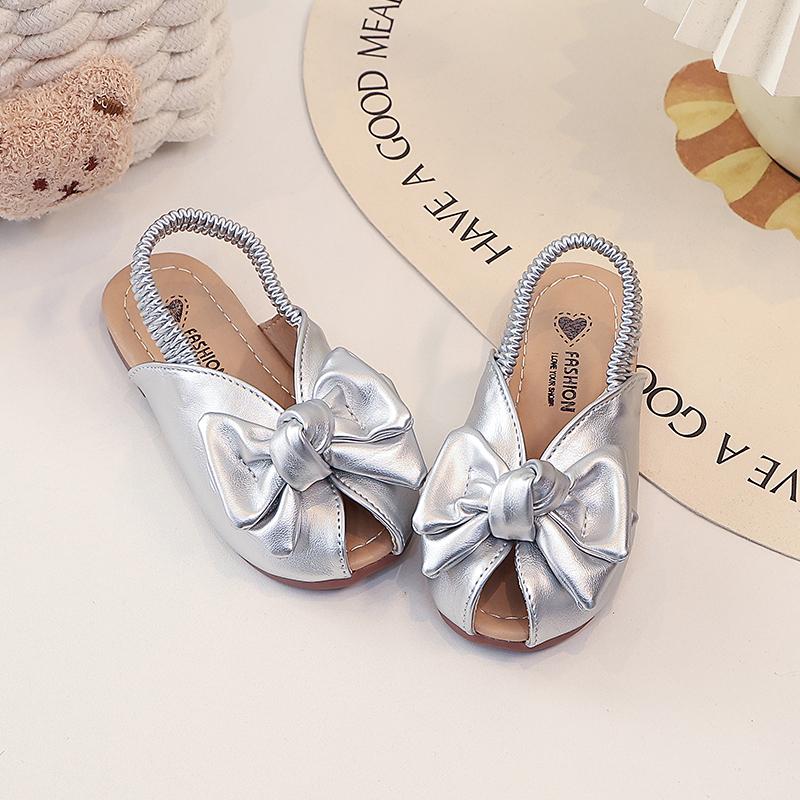 Toddler Girls Fish Mouth Sandals with Big Bow  New Summer Kids Vacation Beach Sandals Non-slip Simple Princess Girls Party
