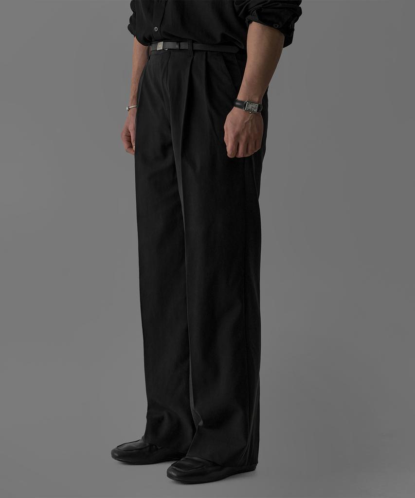 Baulopeulodeogteu Tencel Double-Pleat Slacks [Black]