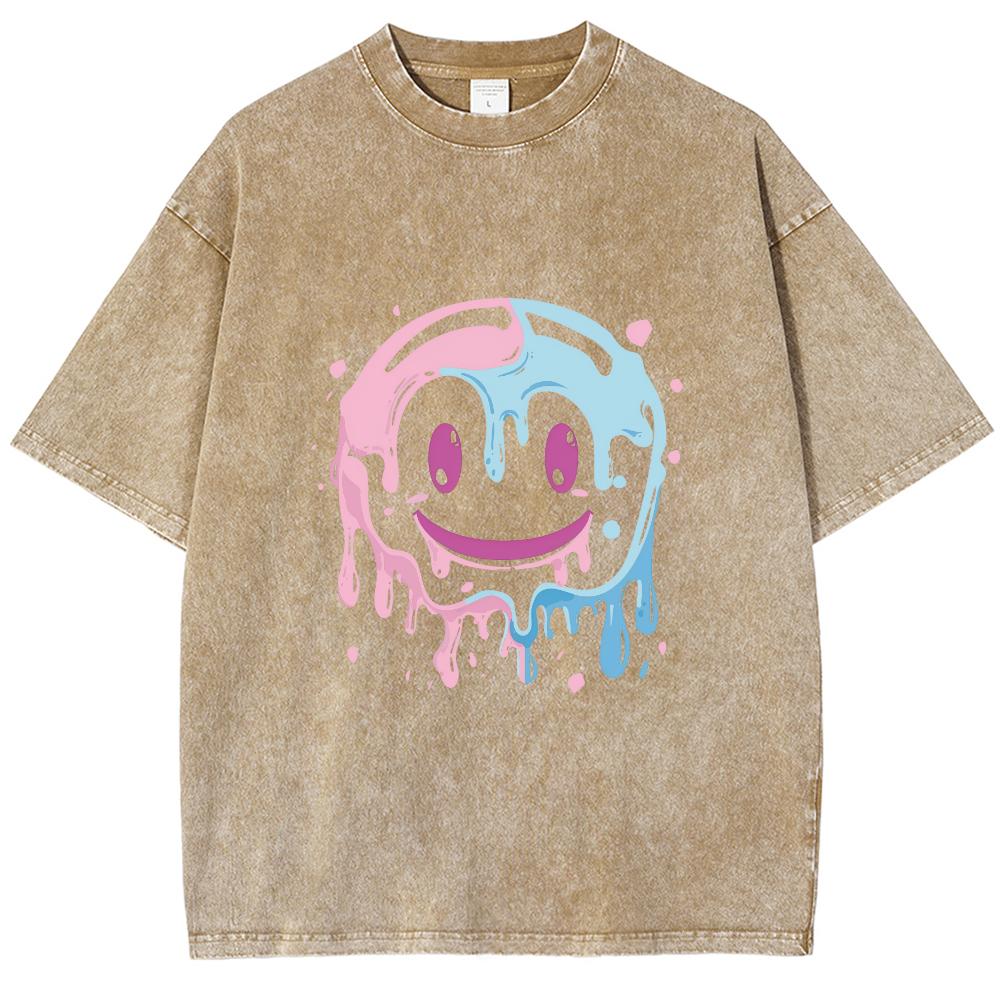 Graffiti Face Print Women's Washed T-Shirt Loose Oversized Couple Short Sleeve Minimalist Elegant Comfortable Top