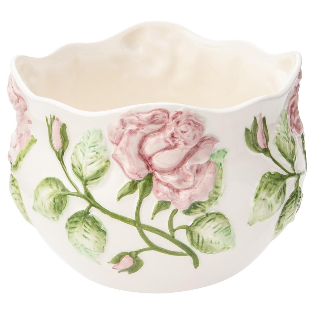 ceramic pink rose flower with drainage suitable for direct Portuguese-made pot, 18cm, hole, planting, pan-h233p