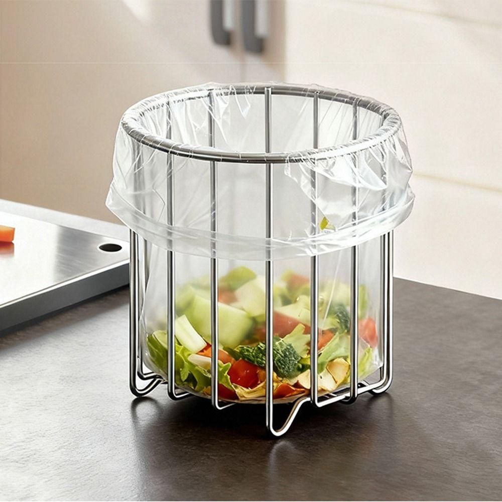 Multifunctional Trash Bag Holder Stainless Steel Rubbish Drain Basket  Organizational Tool