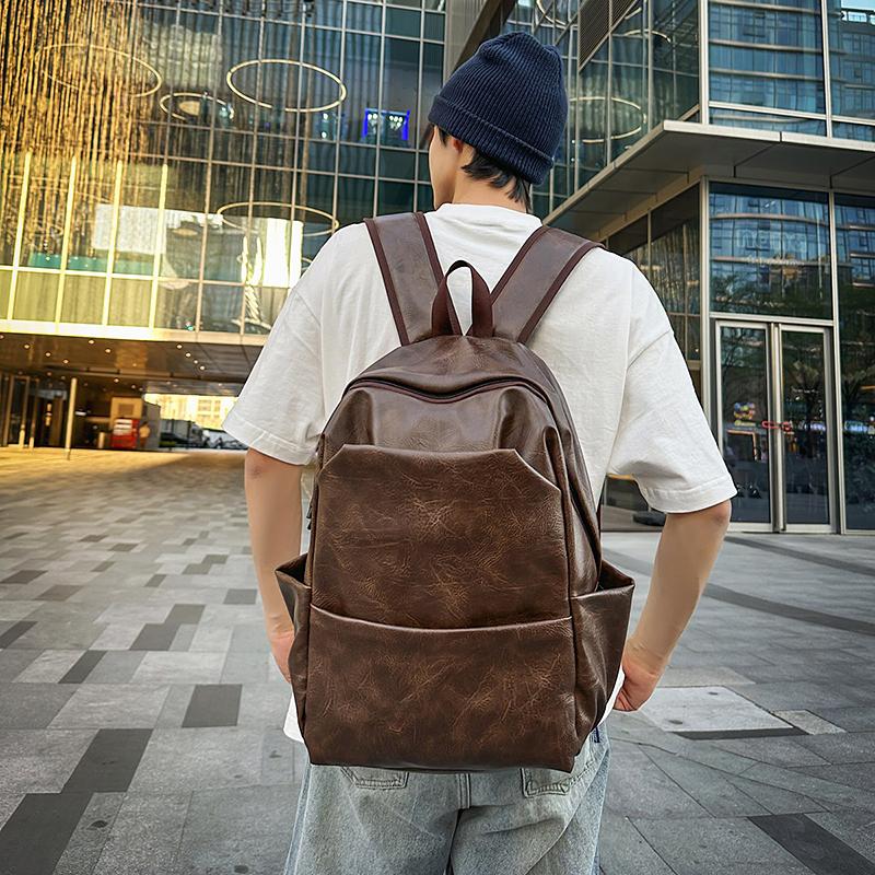PU Backpack Men's Travel Backpack Large Capacity Commuter Schoolbag