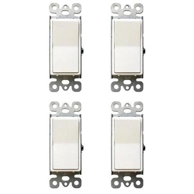 A25F-4Pcs US Standard 15A Single-Pole Rocker Light Switch, 125/277V White Wall Switch (On/Off) With Wall Plate