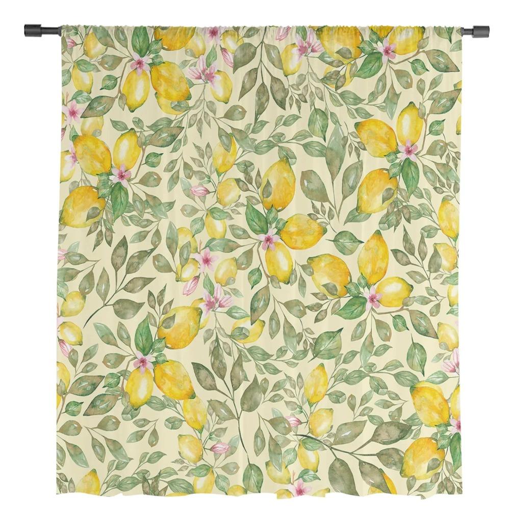 Fruit Watercolor Lemon Pink Flower Sheer Curtains for Living Room Decoration Window Curtain Kitchen Tulle Voile Organza Drapes
