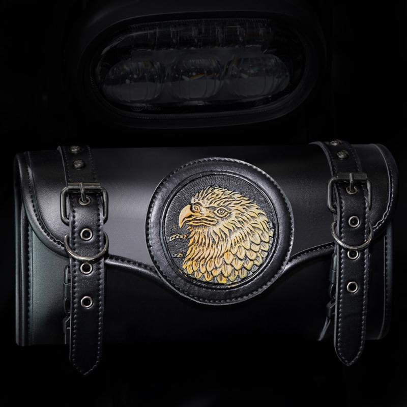 Retro Motorcycle Handlebar Storage Bag With Multiple Pockets Waterproof PU Leather For Tools And Accessories