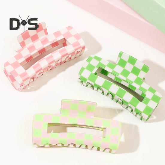 1/4Pcs Women Hair Claws Strong Fixation Plaid Pattern Design Hair Clips Versatile Lattice Hair Accessories
