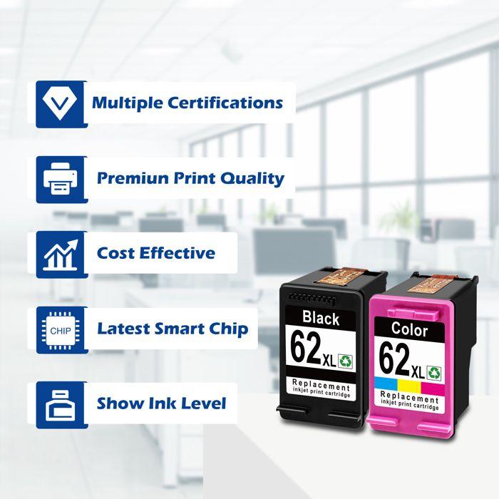 Cartouche d'encre - YUMI MAZAO - HP 62XL - 2 Noir + 2 Couleur - Compatible HP Envy - Reconditionnée