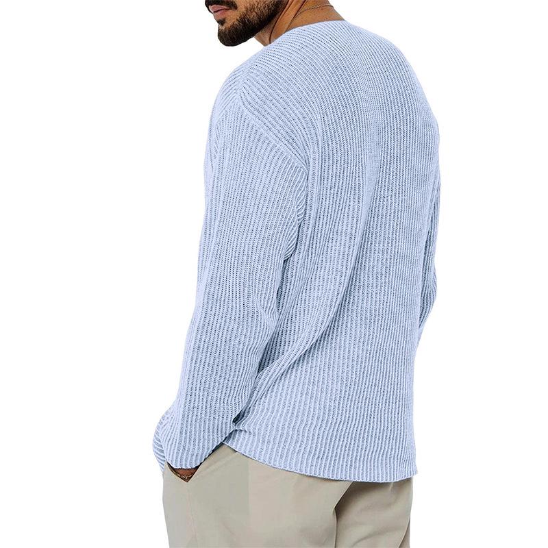 Men's V-Neck Solid Color Long Sleeve Knit Sweater - Autumn/Winter Fashion