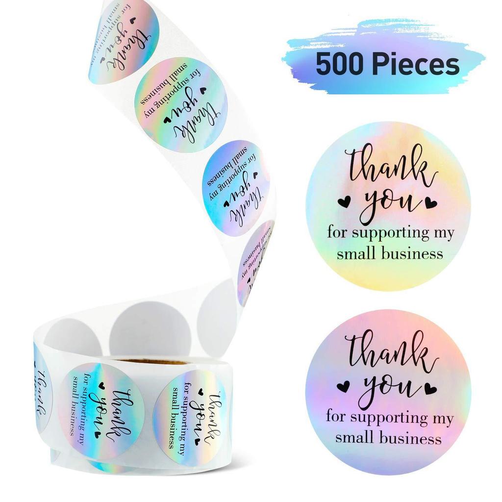 500pcs Colorful Rainbow Laser Thank You Purchase Stickers for Commercial Decoration