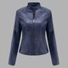 Women's Casual Fashion Slim Fit Thin Motorcycle Large Size Stand Collar Leather Jacket