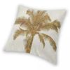 Goldene Palme Faux Metallische Folie Quadratische Kissenhülle Polyester Leinen Samt Bedruckt Reißverschluss Dekorative Kissenhülle Auto Kissenbezug