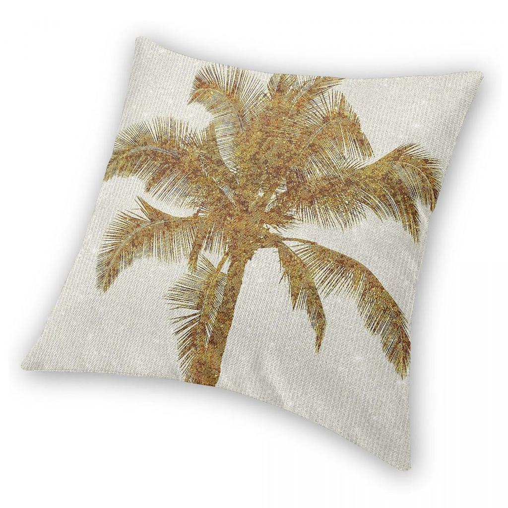 Goldene Palme Faux Metallische Folie Quadratische Kissenhülle Polyester Leinen Samt Bedruckt Reißverschluss Dekorative Kissenhülle Auto Kissenbezug