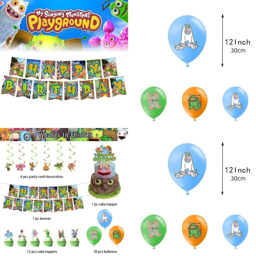 Set di Striscione My Singing Monster Party Con Palloncini Mostro Per Decorazioni di Compleanno
