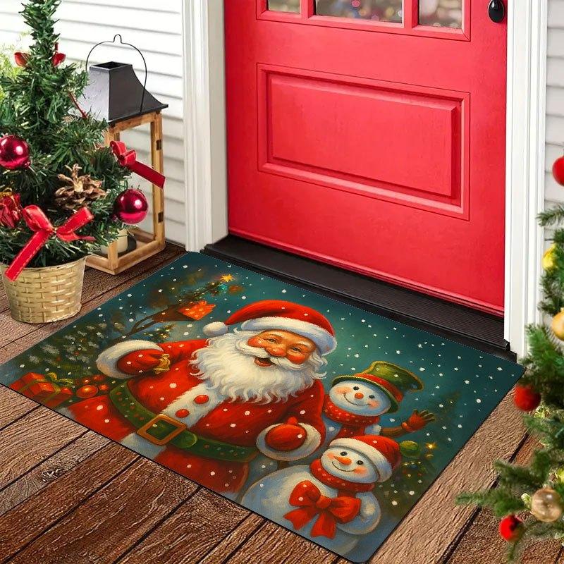 1Pcs Anti Fatigue Kitchen Rugs Santa Claus  Snowman Print Waterproof Non-Slip Thick Cushioned Kitchen Mat Heavy Duty Comfort Standing Mat for Kitchen