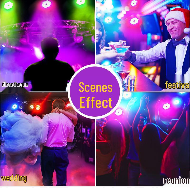 Set mit 4 Vollfarb-Bühnenlichtern mit 36 LEDs - Par, Disco, Bar, Strobe