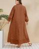 Plus Size V-neck Embroidered Lantern Sleeve Casual Dress