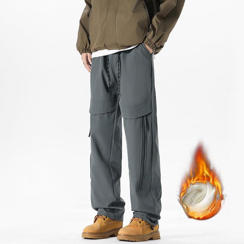Nové zimní větruodolné fleecové podlahové kalhoty ve velkých velikostech Pánské módní fleecové ležérní kalhoty
