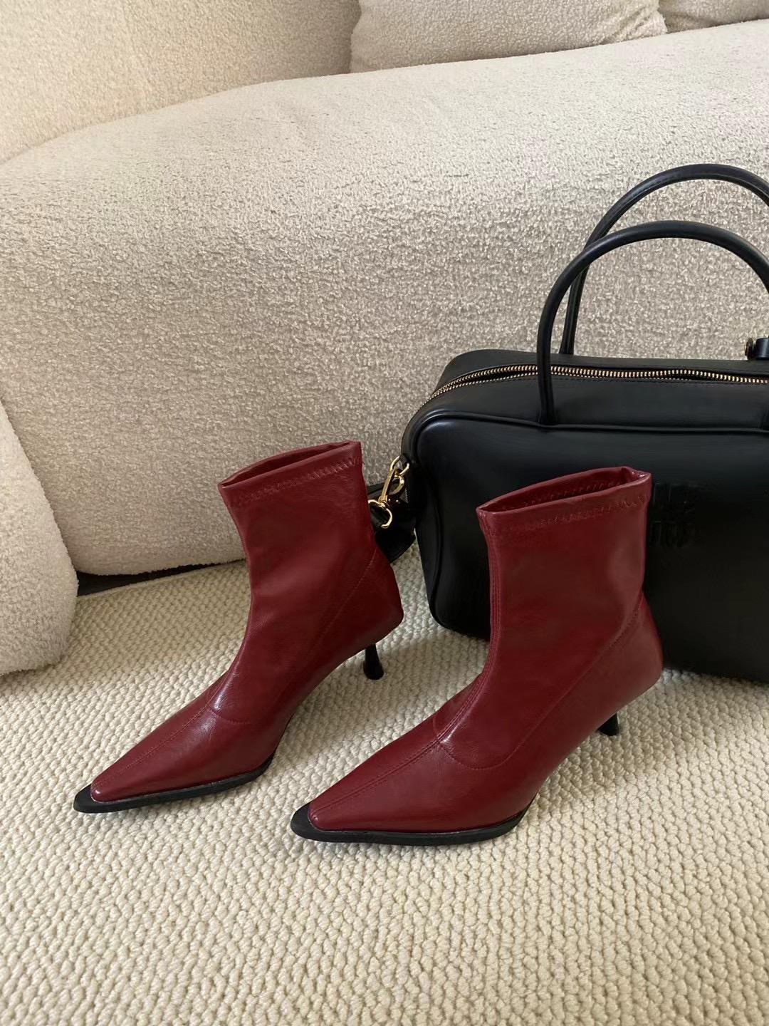 

Модные женские ботильоны с острым носком Chelsea Botas 2024 Новые поступления Винно-красные/золотые/черные Ботинки с молнией сзади, эластичные Ботинки на осень и весну 7.5 красный