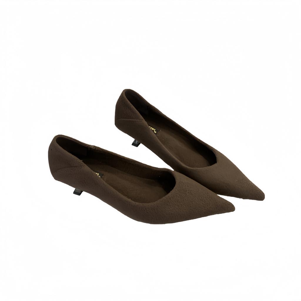 French temperament single shoes women's 2025 new pointed head shallow mouth versatile commuter work shoes thin heel suede high heels women