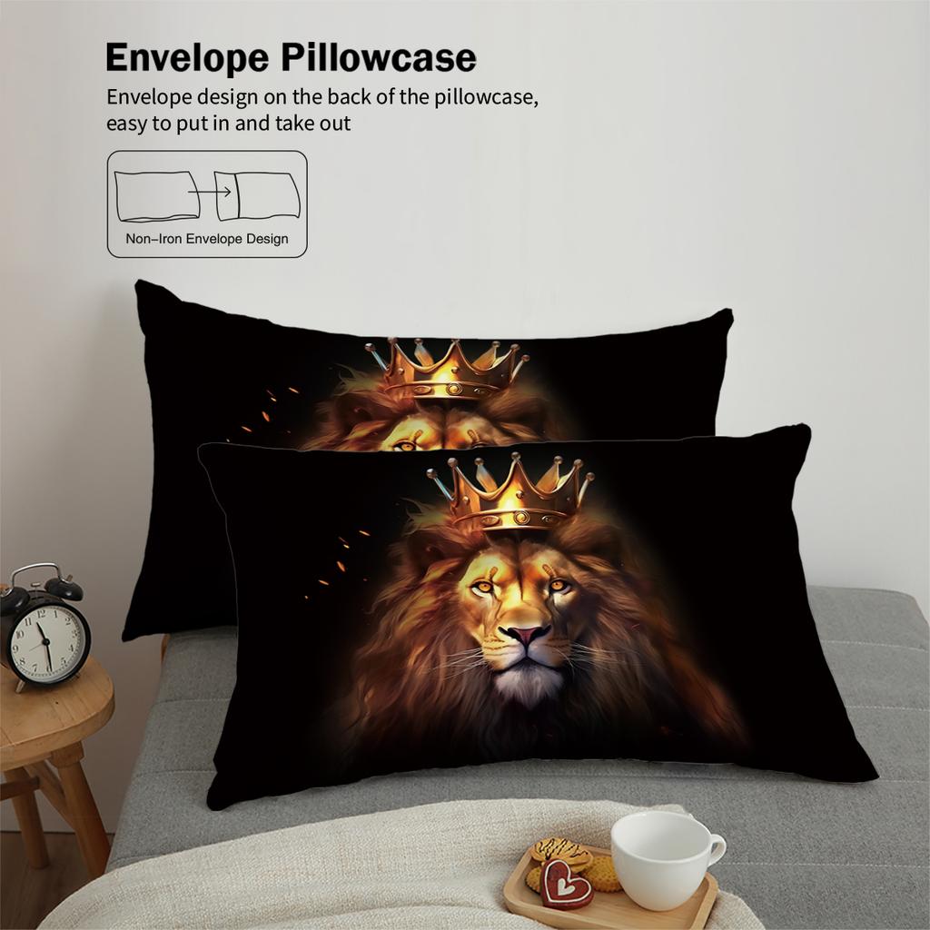 3-piece Set, Lion Pattern Printed Bedding Set, Queen, King, Double Bed, Adults Bedroom, Guestroom, Hotel, Soft and Comfortable