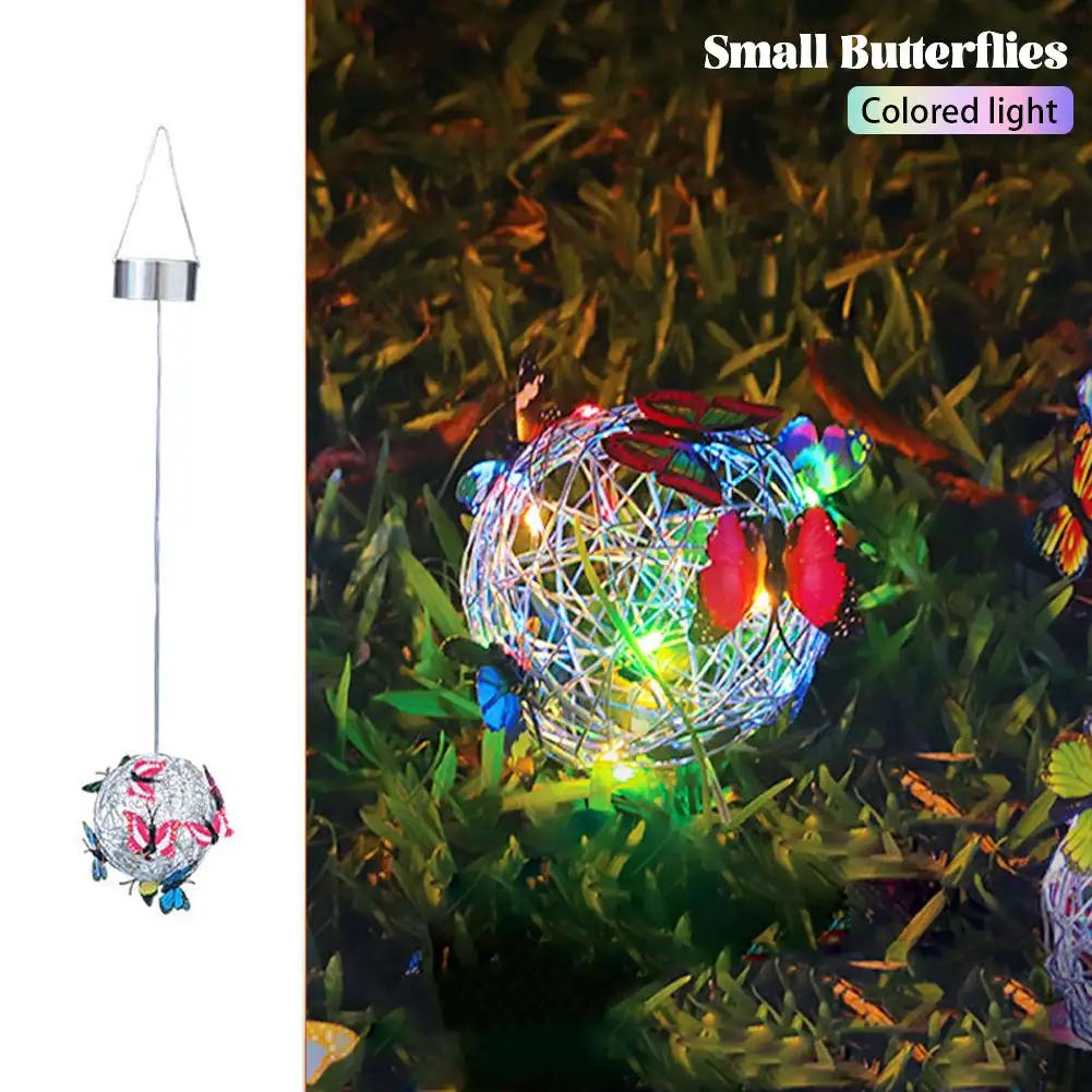 

Уличный солнечный садовый светильник, металлический домашний декоративный ночник, подвесной светильник в виде бабочки, водонепроницаемый круглый шар-бабочка, плетеная сетка