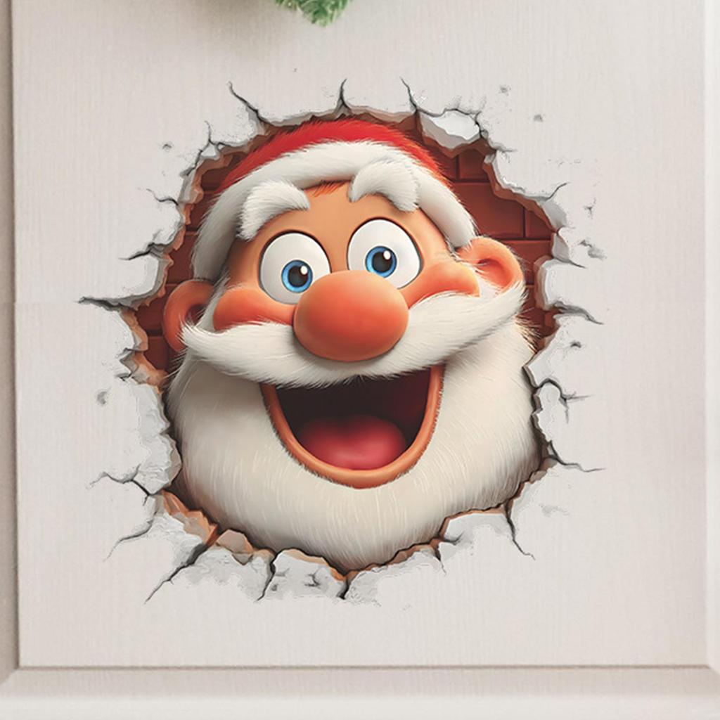 Christmas Creative Wall Sticker Removable 3D Effect Christmas Cartoon Decals Santa Reindeer Living Room Stickers for Dorm Office