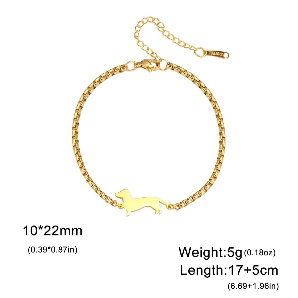 Adjustable Titanium Steel Bracelet With Dachshund Pendant Minimalist Double Opening Design Trendy Personalized Jewelry