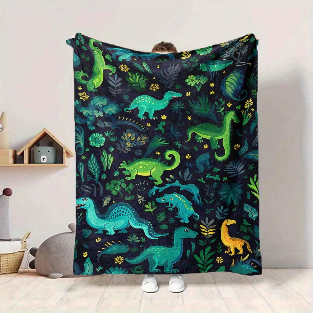 1pc Dino Jungle Blanket, Lightweight Flannel Throw Blanket for Sofa, Bed, Travel, Camping, Living Room, Office, Couch058